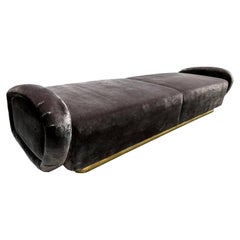 Custom 1960s Italian Style Velvet Sofa or Bench with Brass Base by Adesso Import