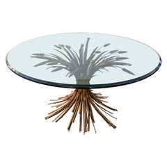Sheaf of Wheat Metal Coffee Table with Glass Top, 1950s