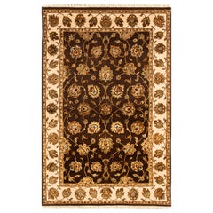 Traditional Handwoven Luxury Wool Brown / Ivory Area Rug 3'11"x6'1"