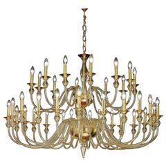 Large, 36-Arm, Clear Amber Murano /Venetian Glass Modern Neoclassical Chandelier