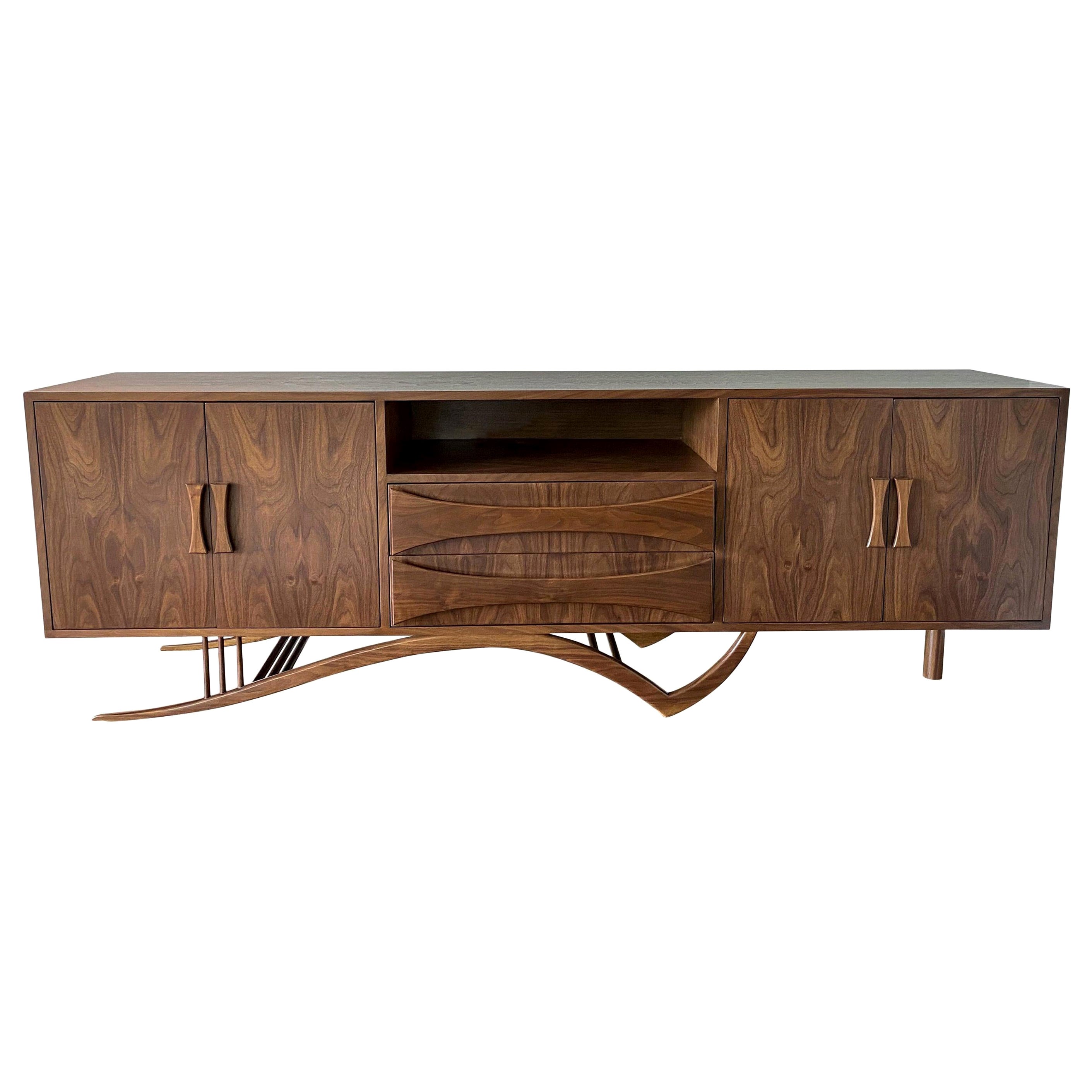 Custom Midcentury Style Walnut Sideboard with Curved Leg by Adesso Imports