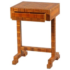 checkered inlaid lemon wood table with drawer, Vienna 1930