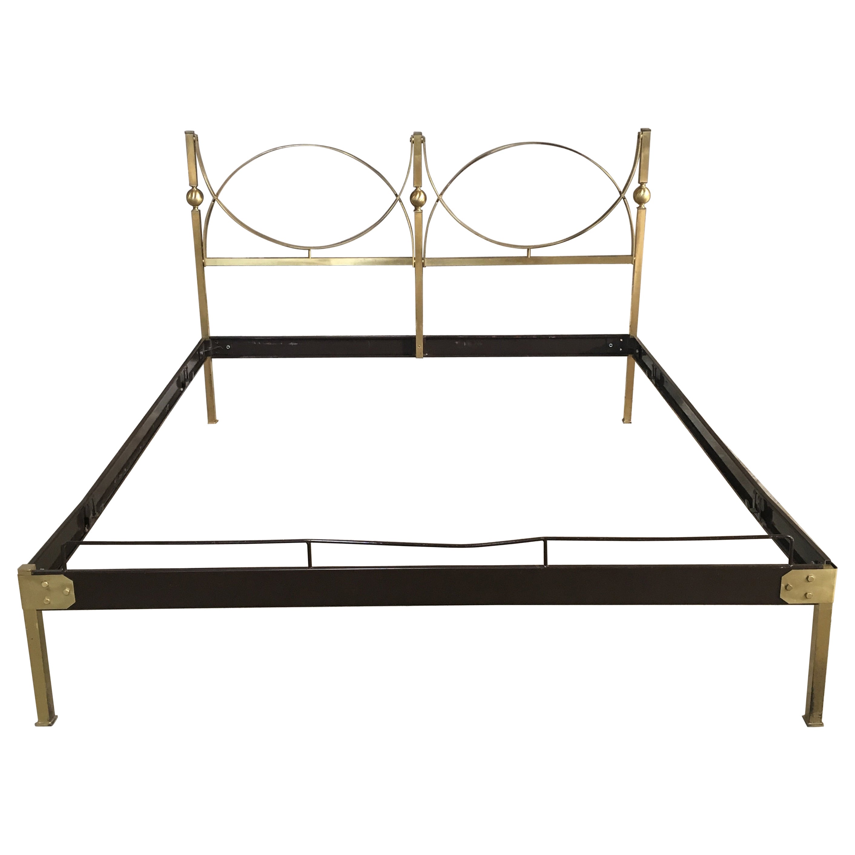 Dassi MidCentury Modern Italian Bed with Brass Detail 1960s after Gio