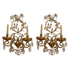Pair of Antique French Bronze and Crystal Sconces