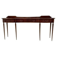 Vintage Large Wooden Console Table with Brass Handles with Four Drawers, Italy