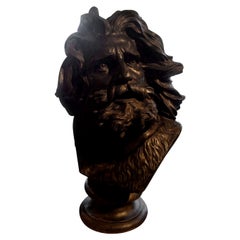 Large French Patinated Plaster Bust, Head of a Gaul