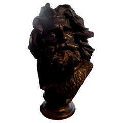 Large French Patinated Plaster Bust, Head of a Gaul