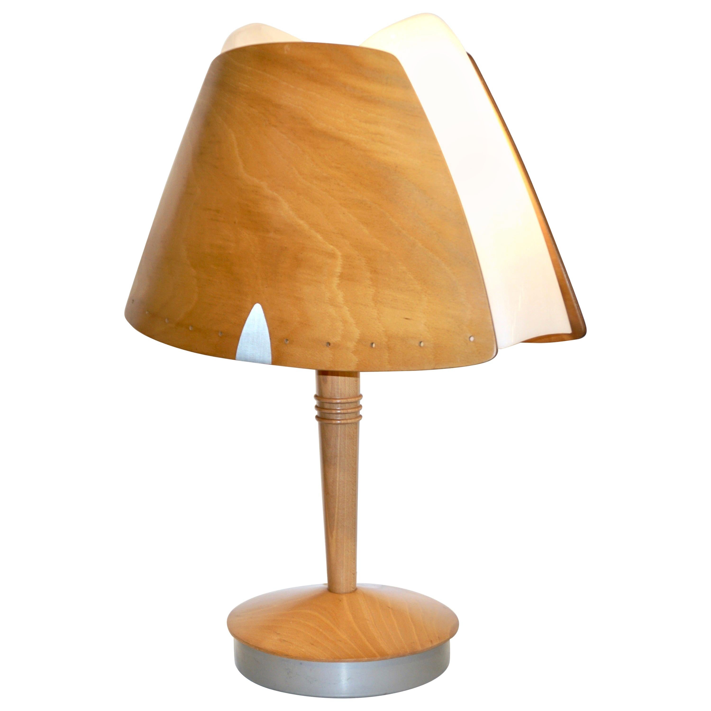 1970 French Vintage Birch Wood and Acrylic Table Lamp for Barcelona Hilton Hotel