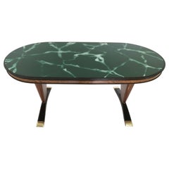 Vintage Oval Shaped Wooden Dining Table with Green Marble Effect Top, Italy