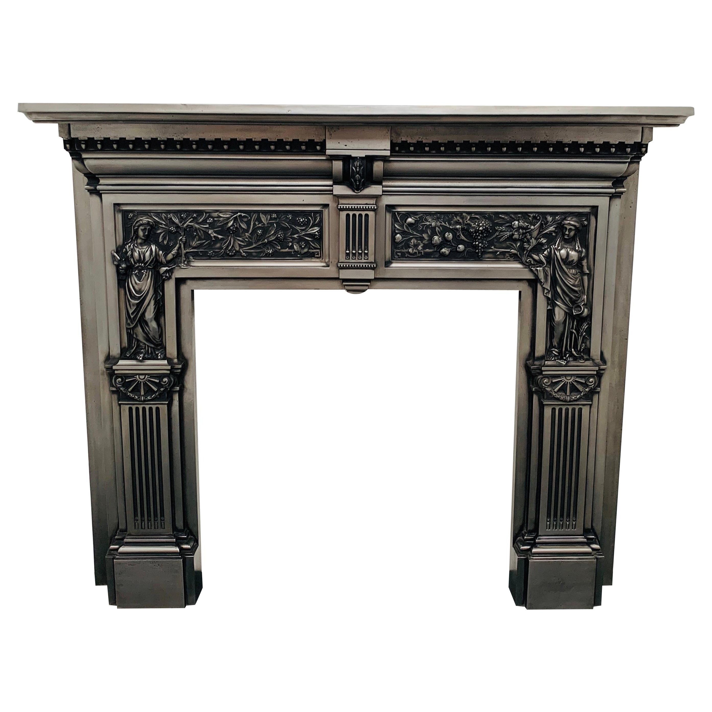 19th Century Burnished Cast Iron Fireplace Mantlepiece For Sale