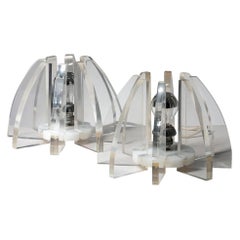 Set of Two Organic Shaped Pop Plexiglass Bedside Table Lamps, Italy, 1970s