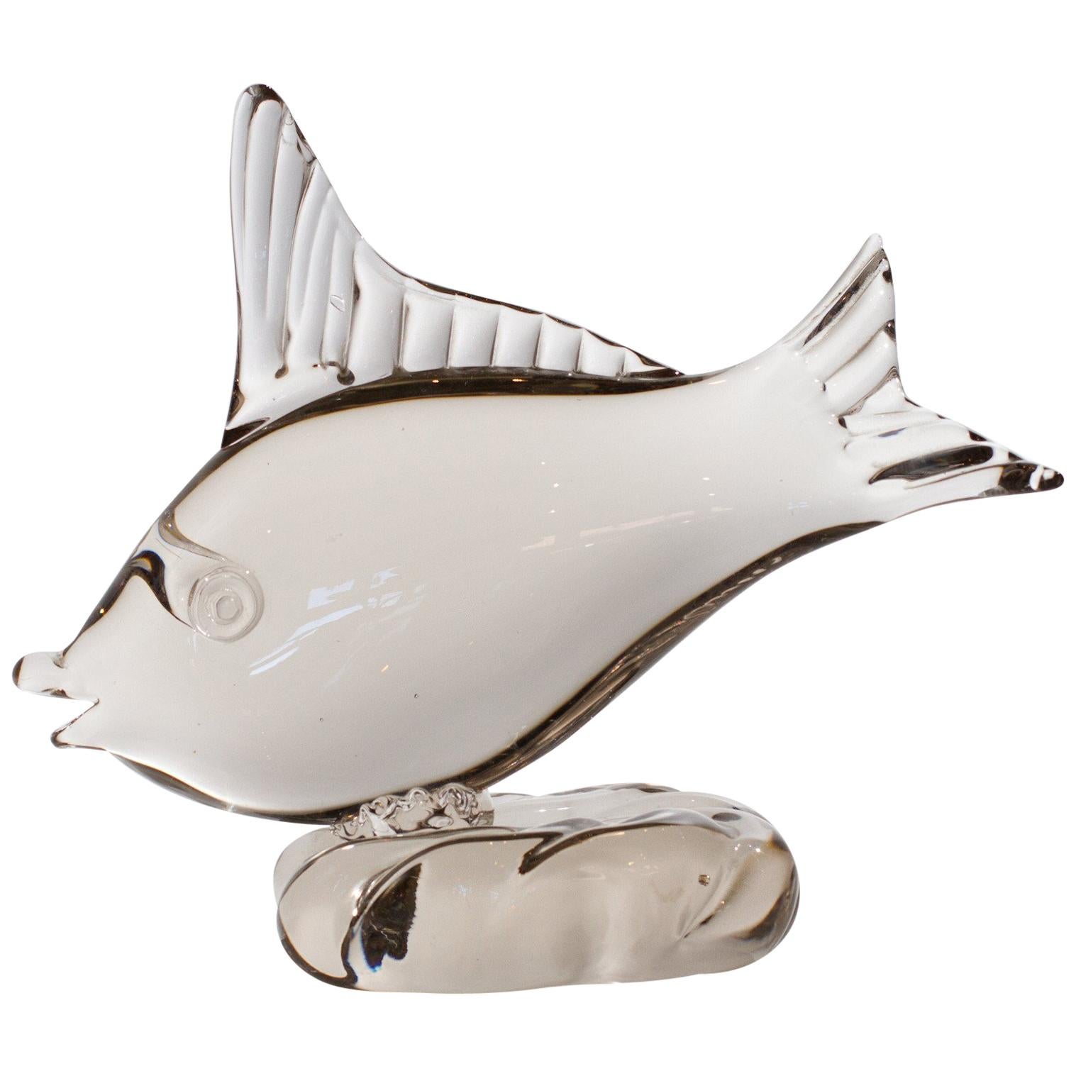 Clear Murano Blown Glass Fish For Sale