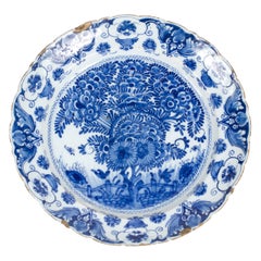 18th Century Blue and White Delft De Klaauw Factory Peacock Charger