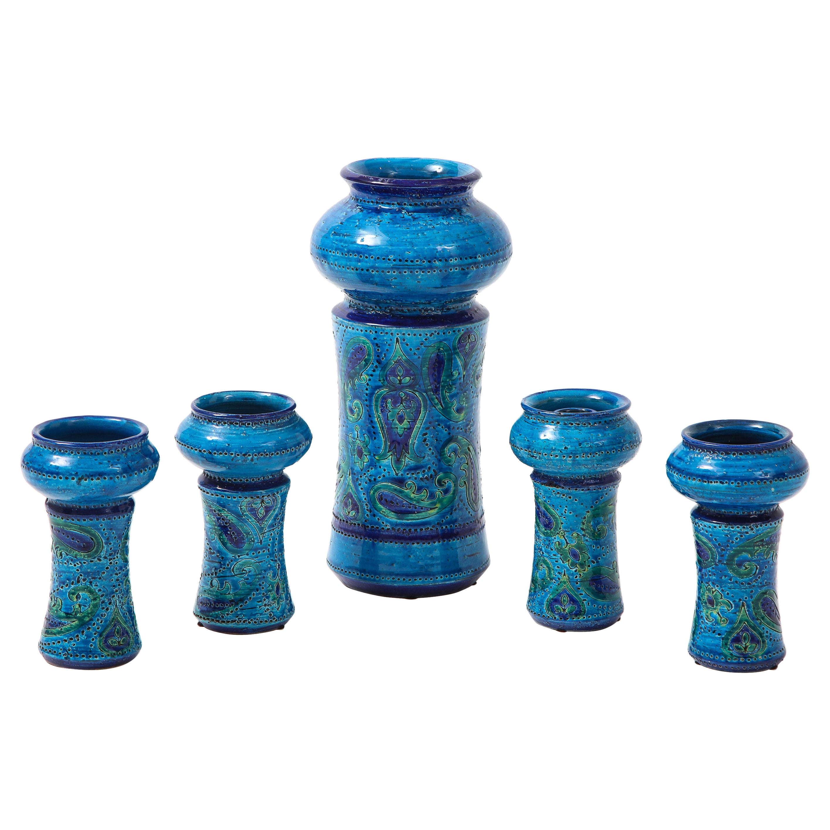 Aldo Londi for Bitossi Vase with Matching Candleholders For Sale