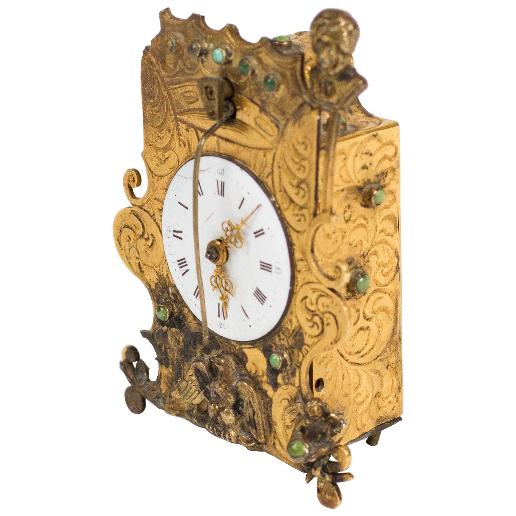 Gilt Austrian Zappler Miniature Cow's tail Pendulum Clock For Sale
