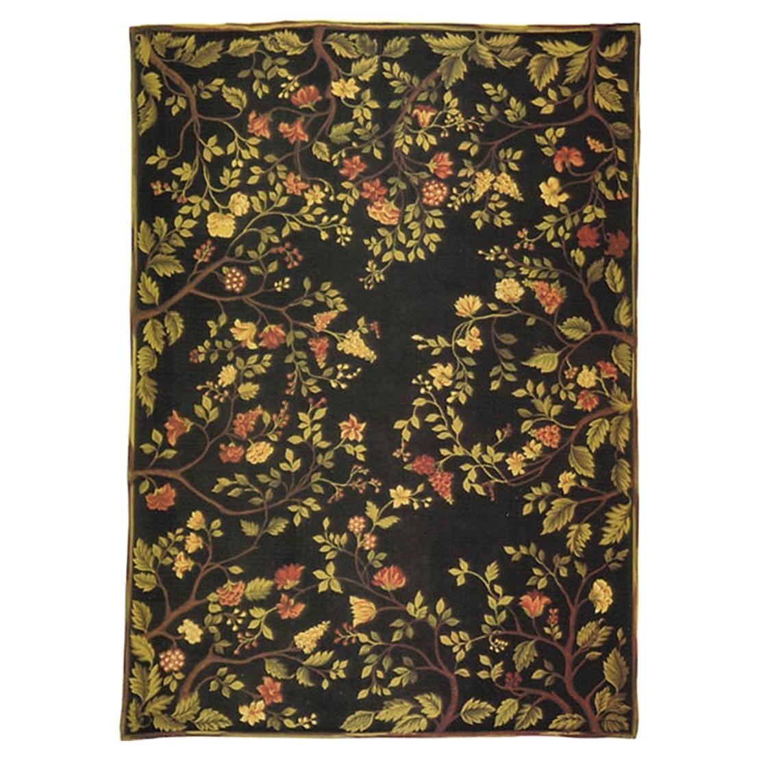 Tapis de luxe Savonnerie en laine noir/noir 9''x12'' en vente