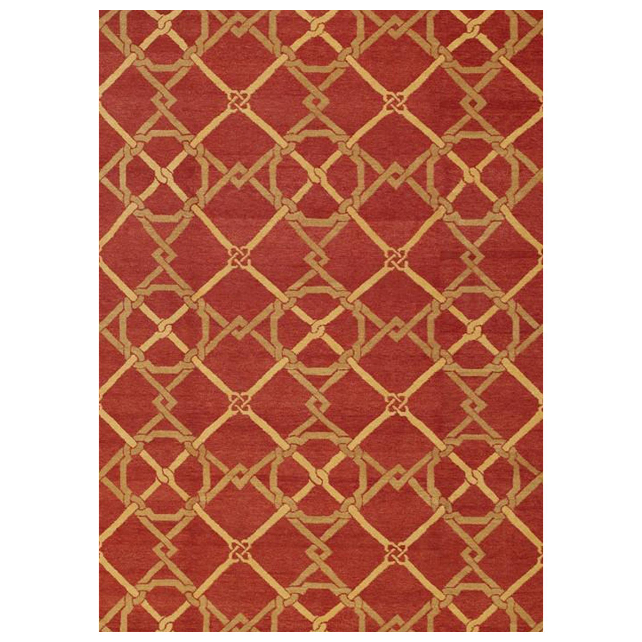 Luxus handgesponnener roter / goldener Teppich aus Wolle 10''x14'' im Angebot