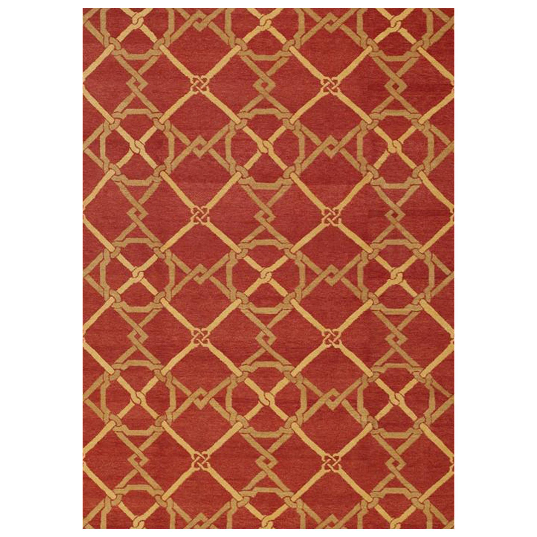 Luxury Handspun Wool Red / Gold Area Rug 10'x14'