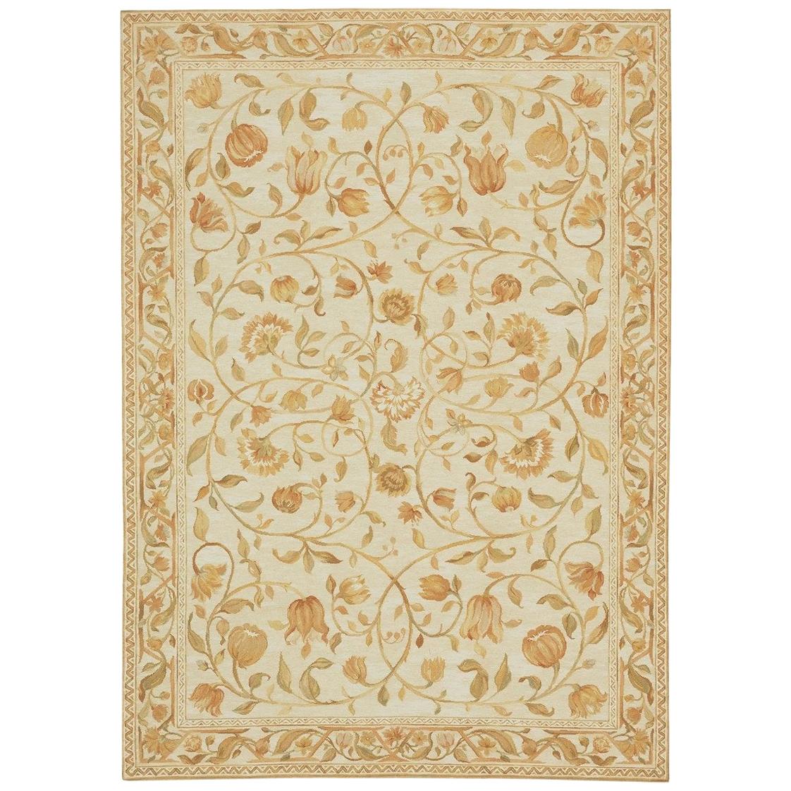  Luxury Savonnerie Wool Ivory / Ivory Area Rug 7'11"x9'10" For Sale