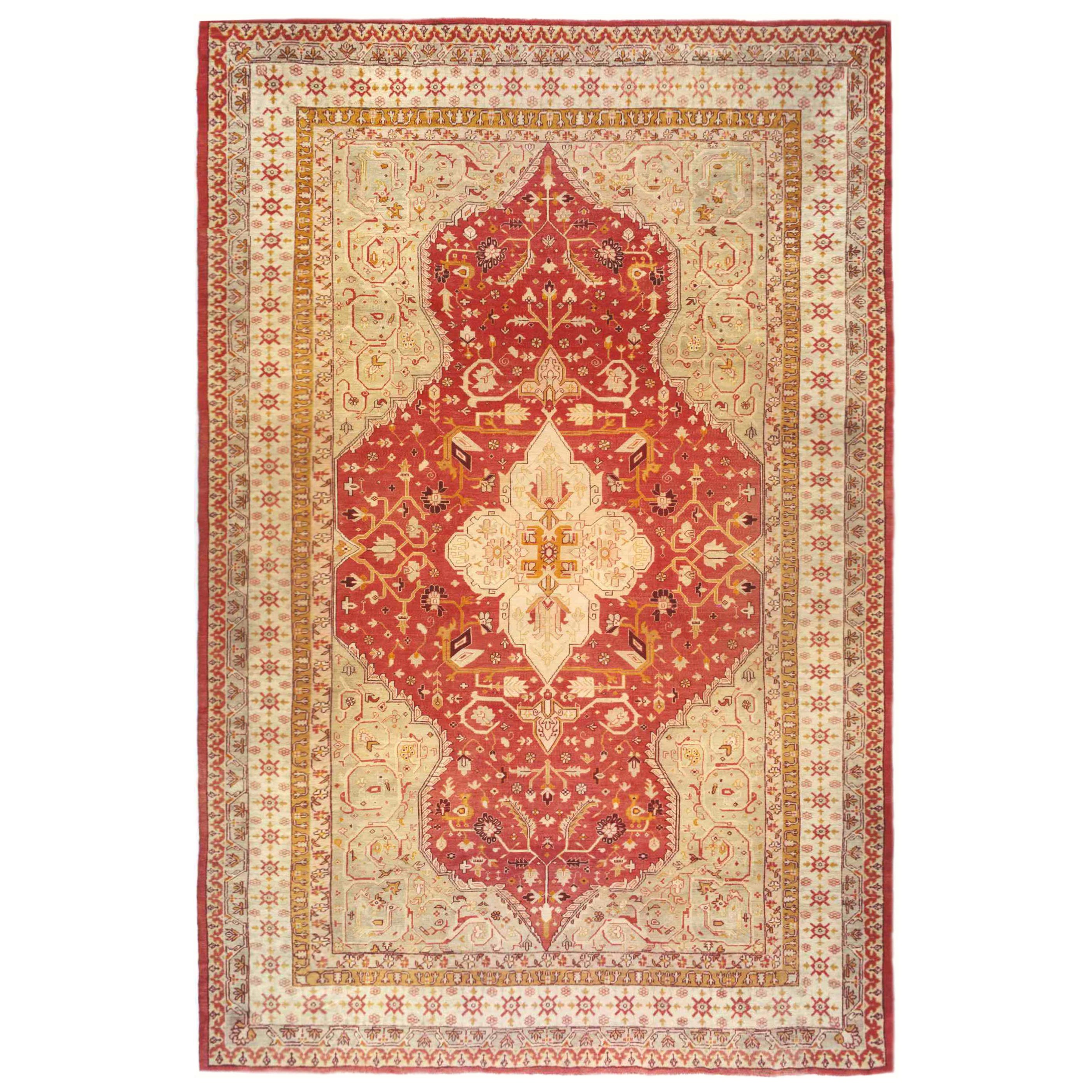 Antique Turkish Oushak Oriental Carpet, Oversize, with Medallion & Corner Design For Sale