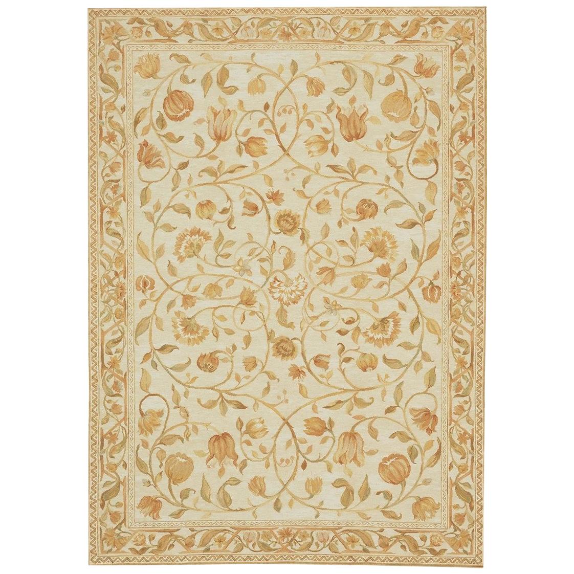  Tapis de luxe Savonnerie en laine ivoire/ivoire 10''x14''2 en vente