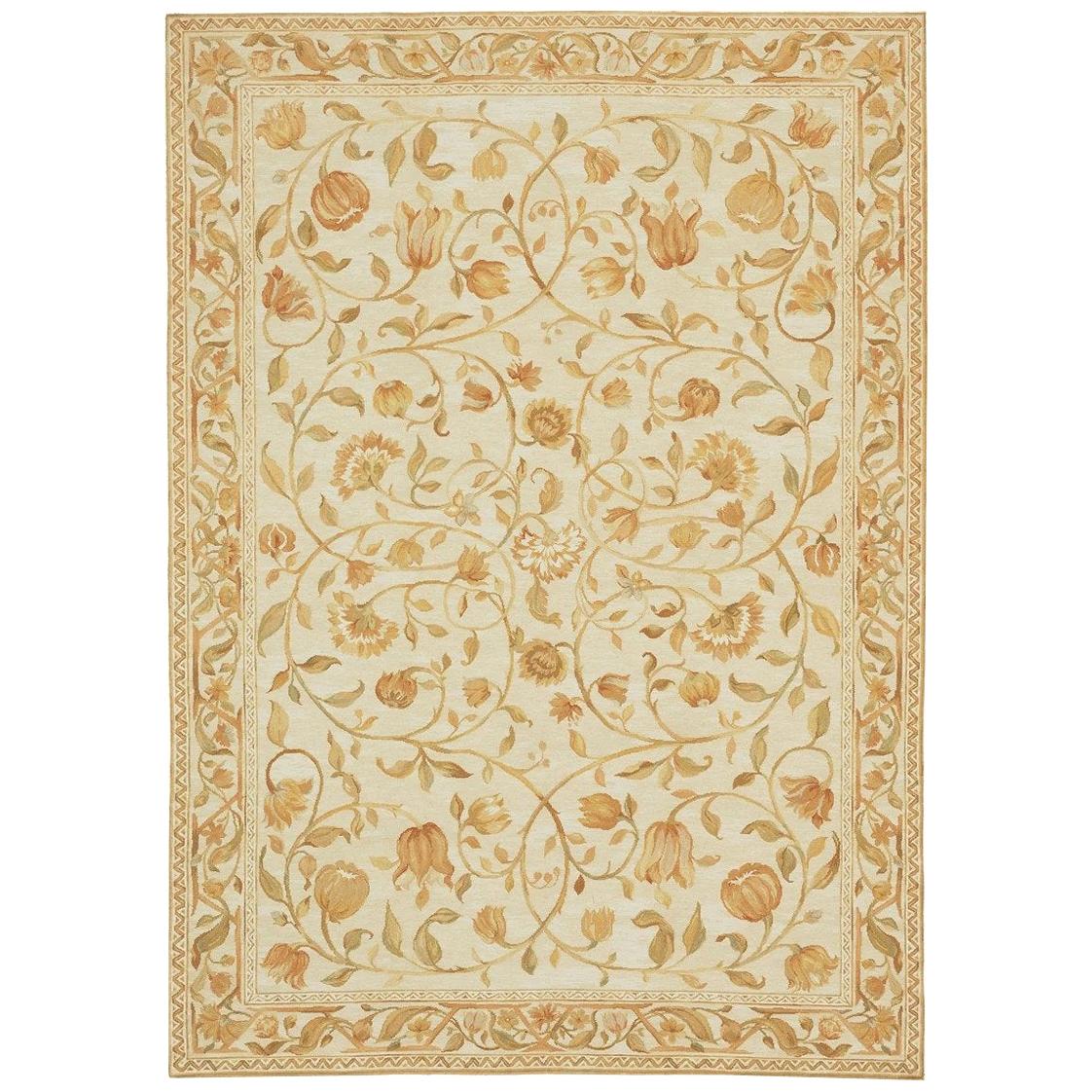 Luxury Savonnerie Wool Ivory / Ivory Area Rug 10'2"x13'11" For Sale