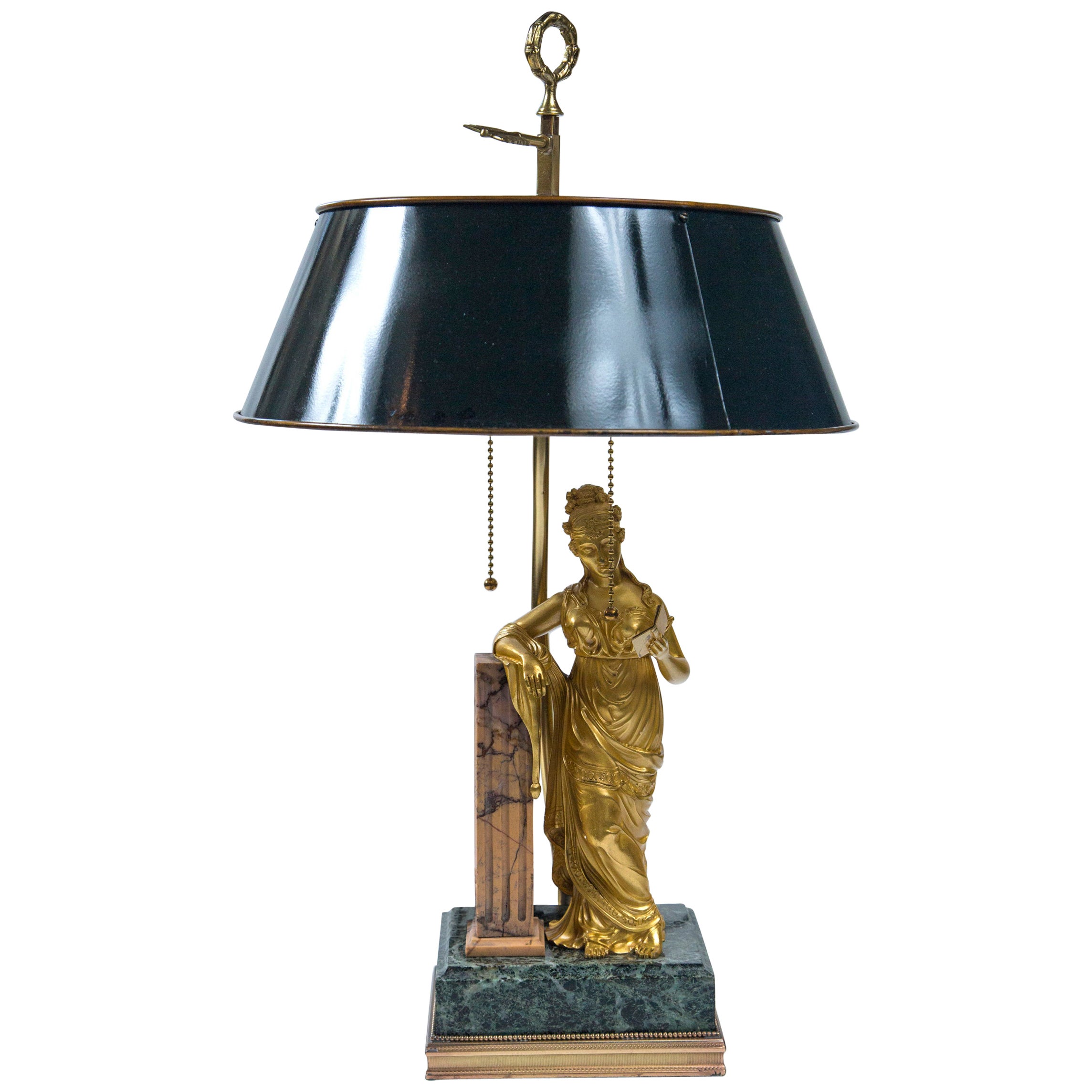 Antique Pair of French Classical Figural Greek Muse Gilt Table Lamps