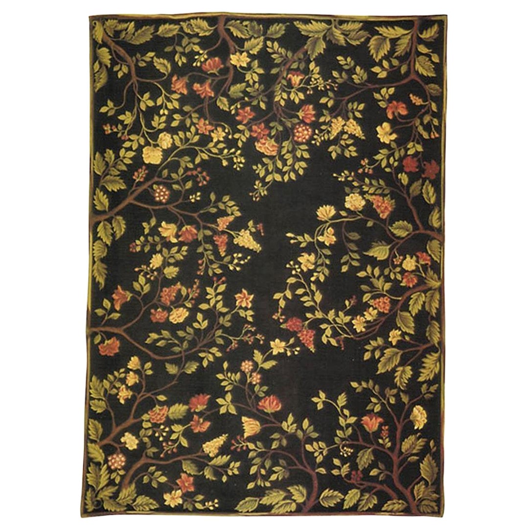 Luxury Aubusson Wool Black / Black Area Rug For Sale