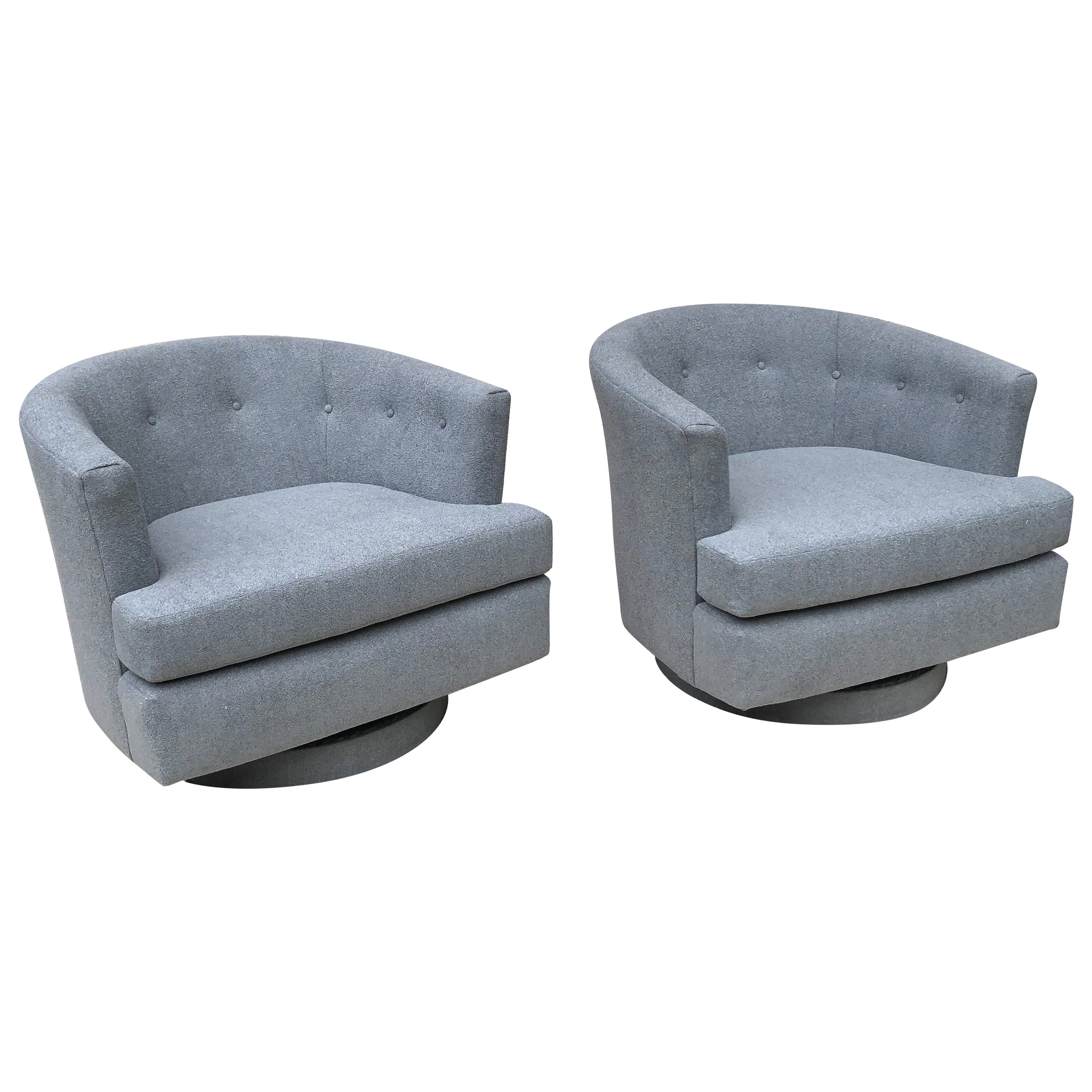 Pair of Tufted Back Swivel Barrel Chairs by Milo Baughman at 1stDibs