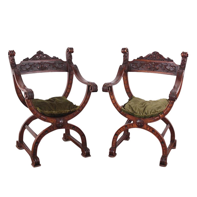 Pair of Late 19th Century Carved Savonarola Chairs