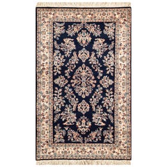 Tapis traditionnel de luxe tissé à la main en laine bleue et ivoire 3''11x6''3