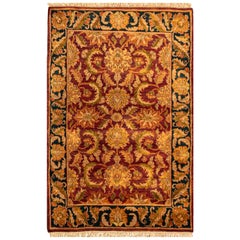 Traditioneller handgewebter luxuriöser rot-blauer Teppich aus Wolle 4'1"x6'1"