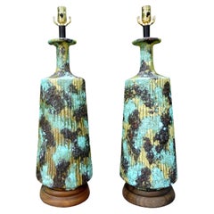 Large Pair of Italian Bitossi Attributed Glazed Ceramic Lamps