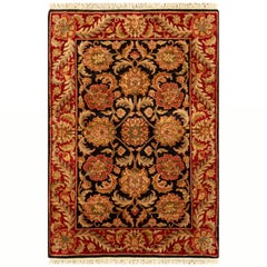 Tapis traditionnel de luxe en laine noir/rouge tissé à la main 4''x5''9"".