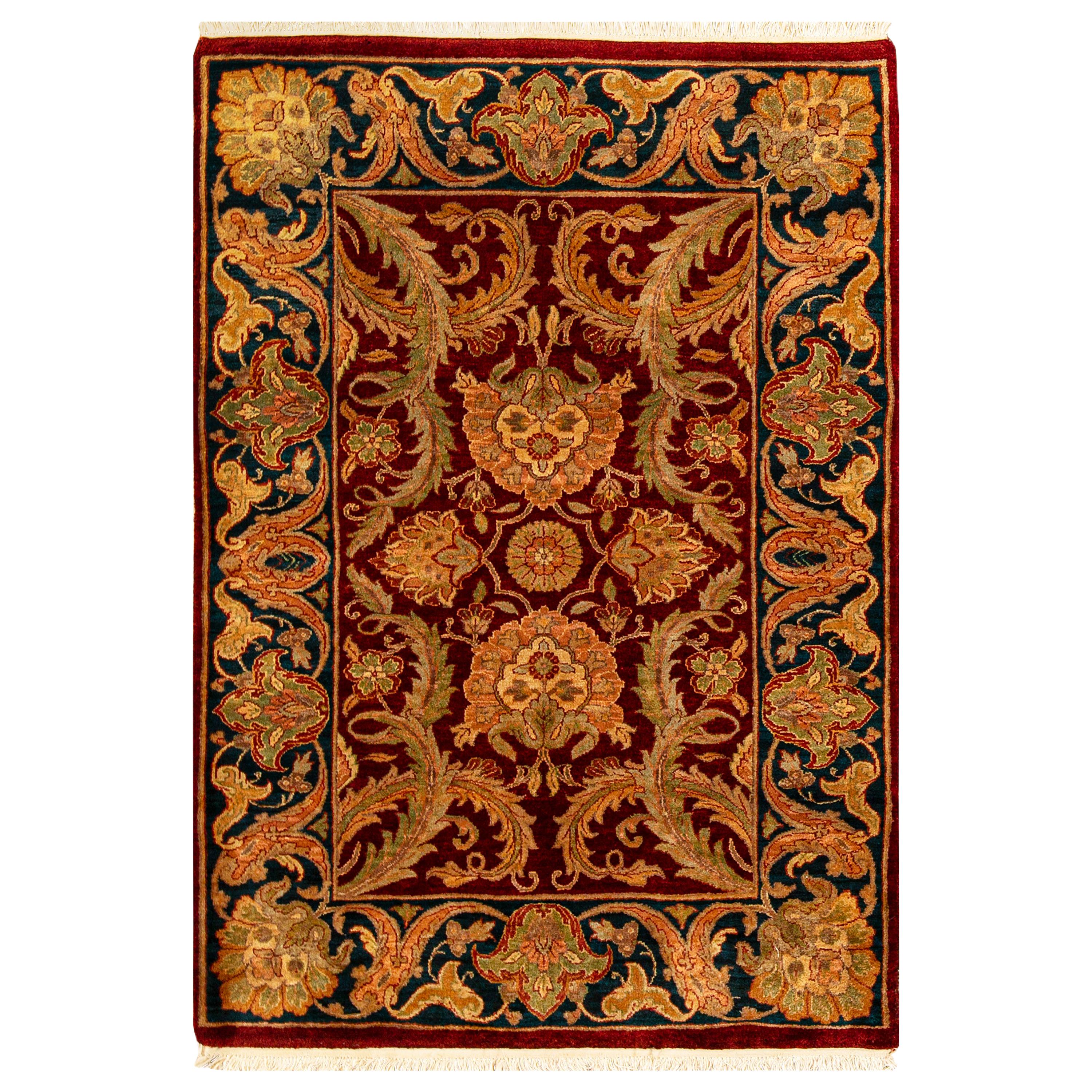 Traditional Handwoven Luxury Wool Red / Blue Area Rug 4'1"x5'10"