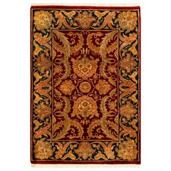 Tapis traditionnel de luxe en laine rouge/bleu tissé à la main 4''1x5''10