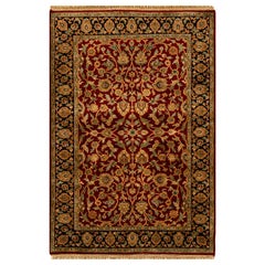 Traditioneller handgewebter luxuriöser roter / schwarzer Teppich aus Wolle 4''x5''7