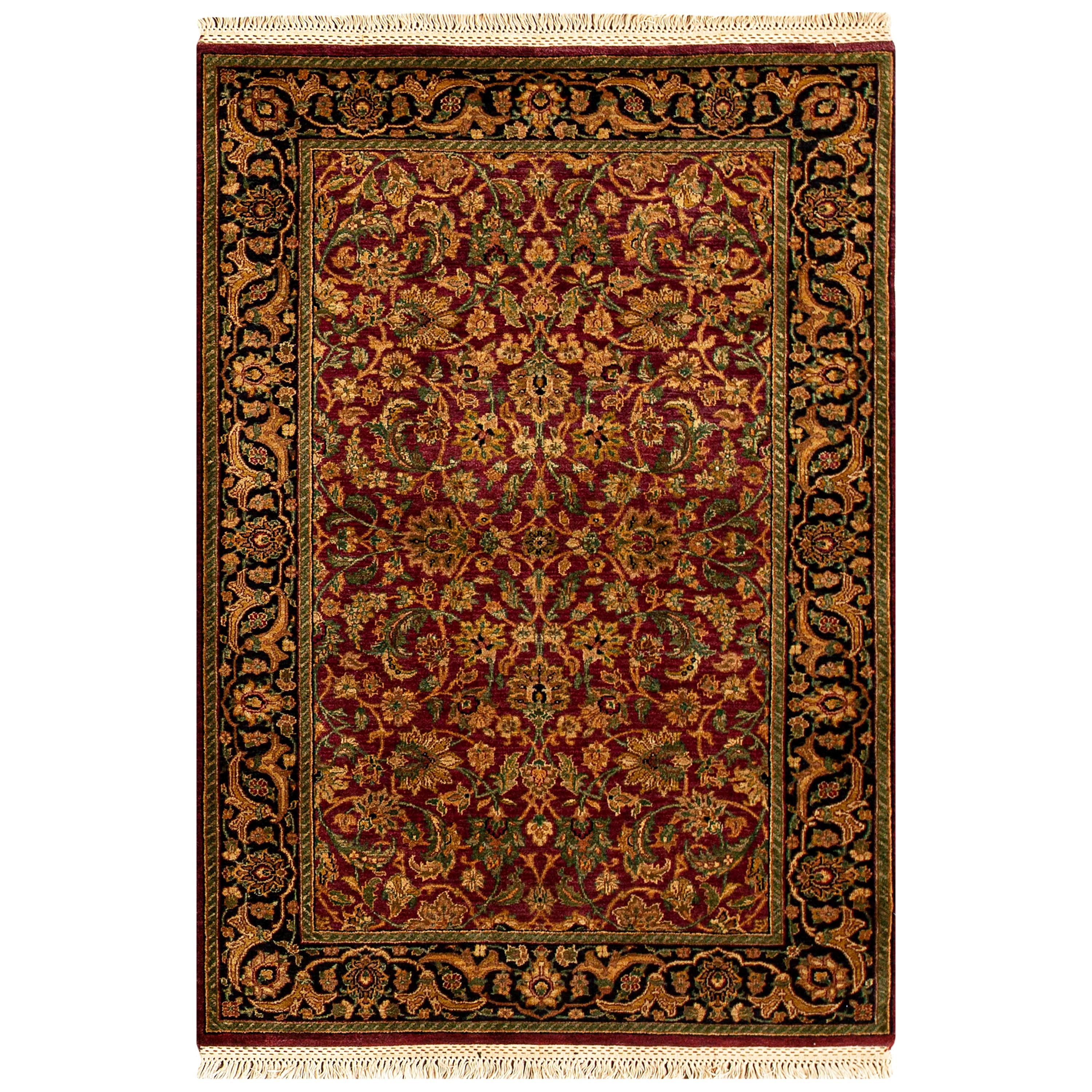 Traditional Handwoven Luxury Wool Red / Black Area Rug 4'1"x6'1"