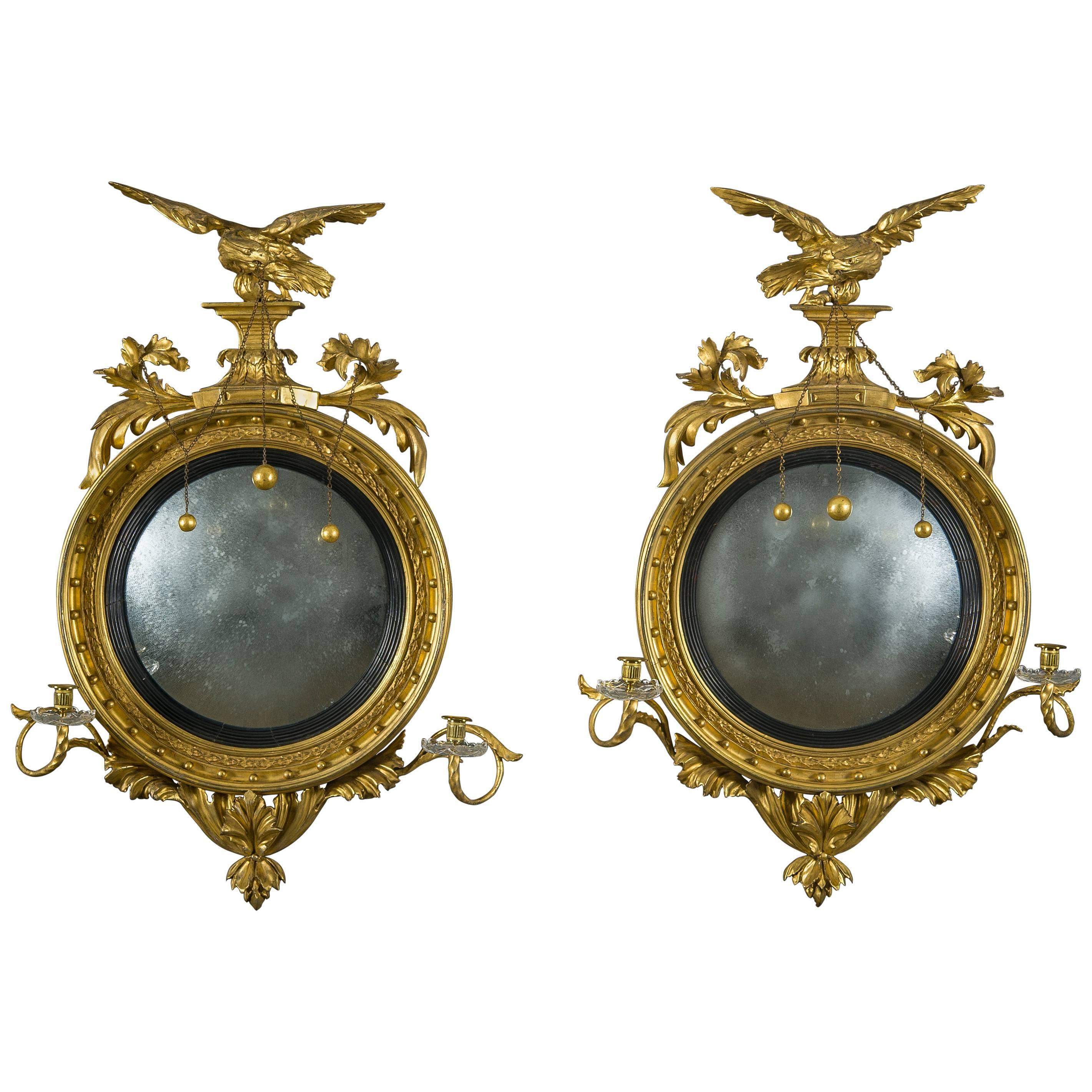 Pair of Girandole Mirrors with Eagles and Candlearms