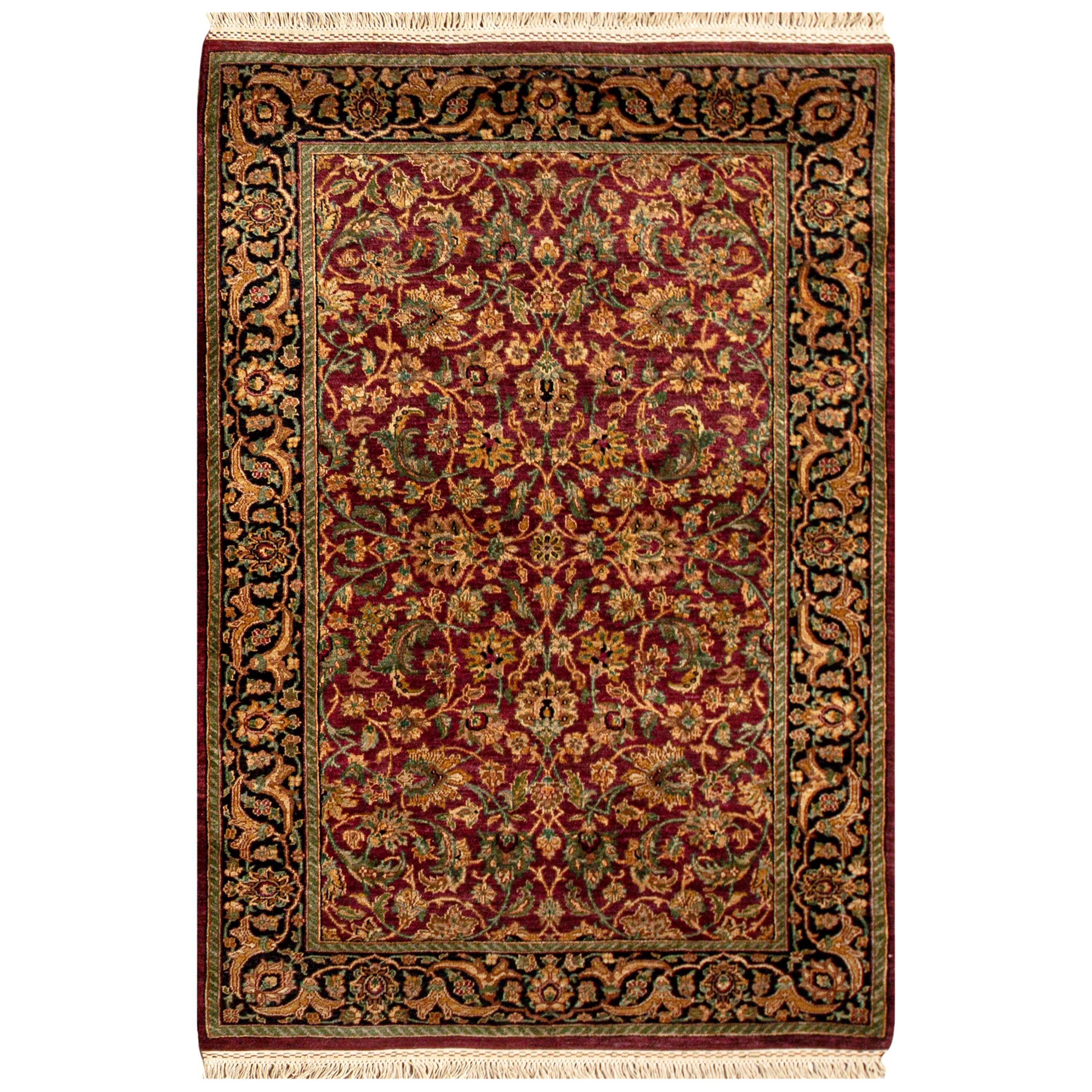  Tapis traditionnel de luxe en laine rouge/noir tissé à la main 4''1x6''4