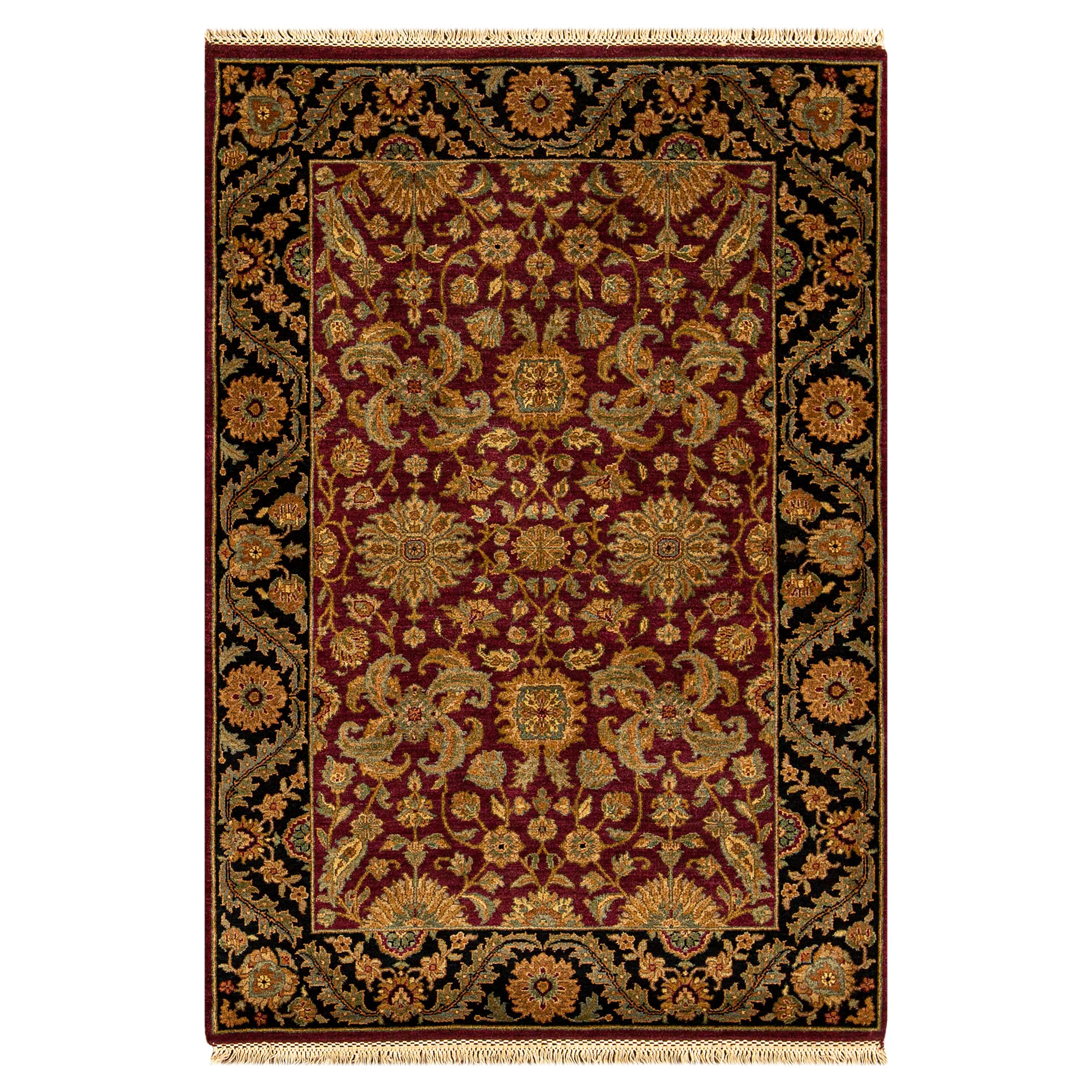  Traditioneller handgewebter luxuriöser roter / schwarzer Teppich aus Wolle 4''x6''2 im Angebot