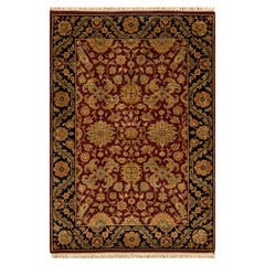 Traditioneller handgewebter luxuriöser roter / schwarzer Teppich aus Wolle 4''x6''2