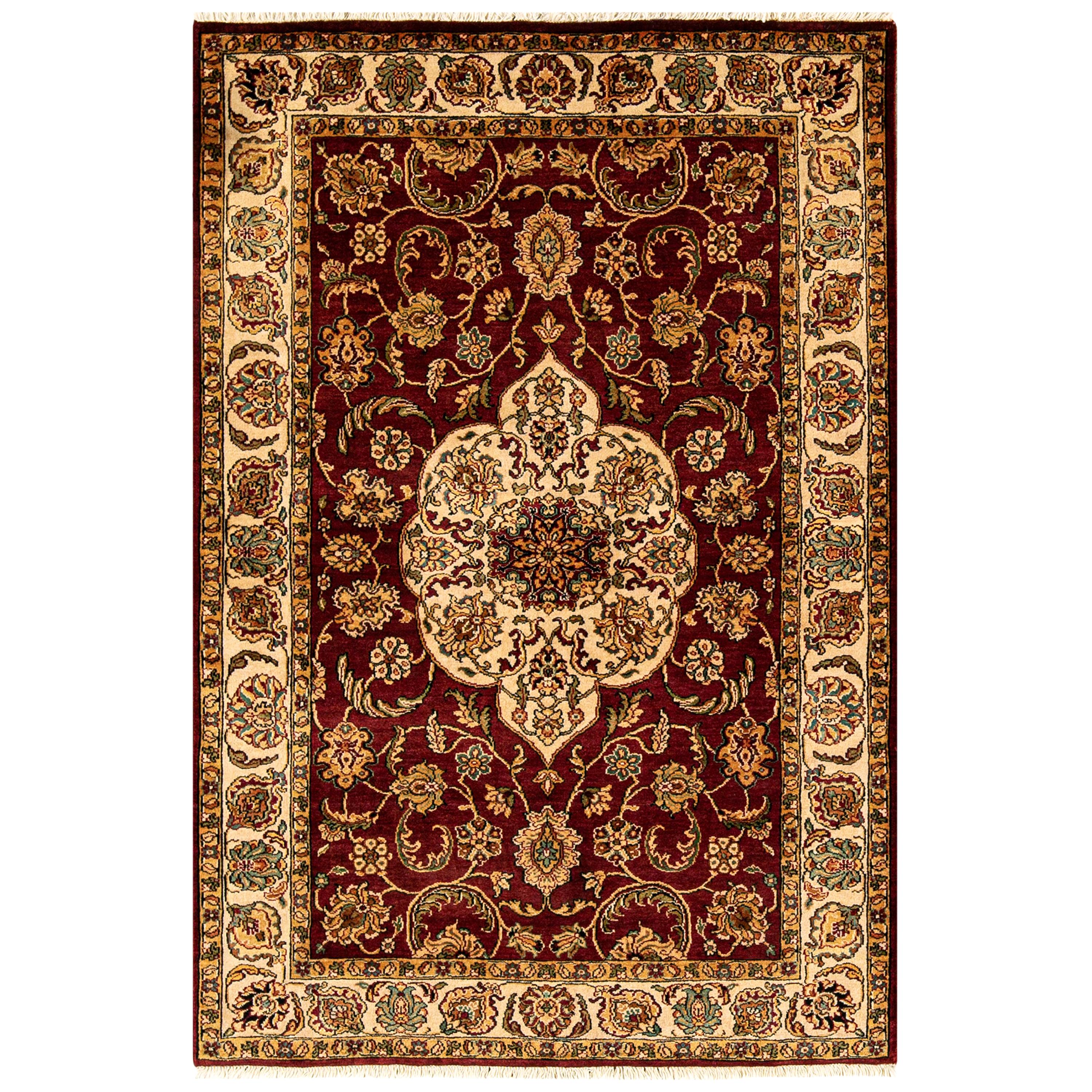  Traditioneller handgewebter luxuriöser roter / cremefarbener Teppich aus Wolle 4''x5''11 im Angebot