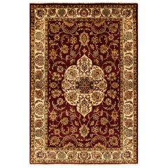  Traditioneller handgewebter luxuriöser roter / cremefarbener Teppich aus Wolle 4''x5''11