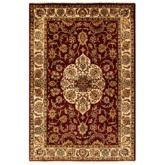  Tapis traditionnel de luxe en laine rouge/crème tissé à la main 4''x5''11