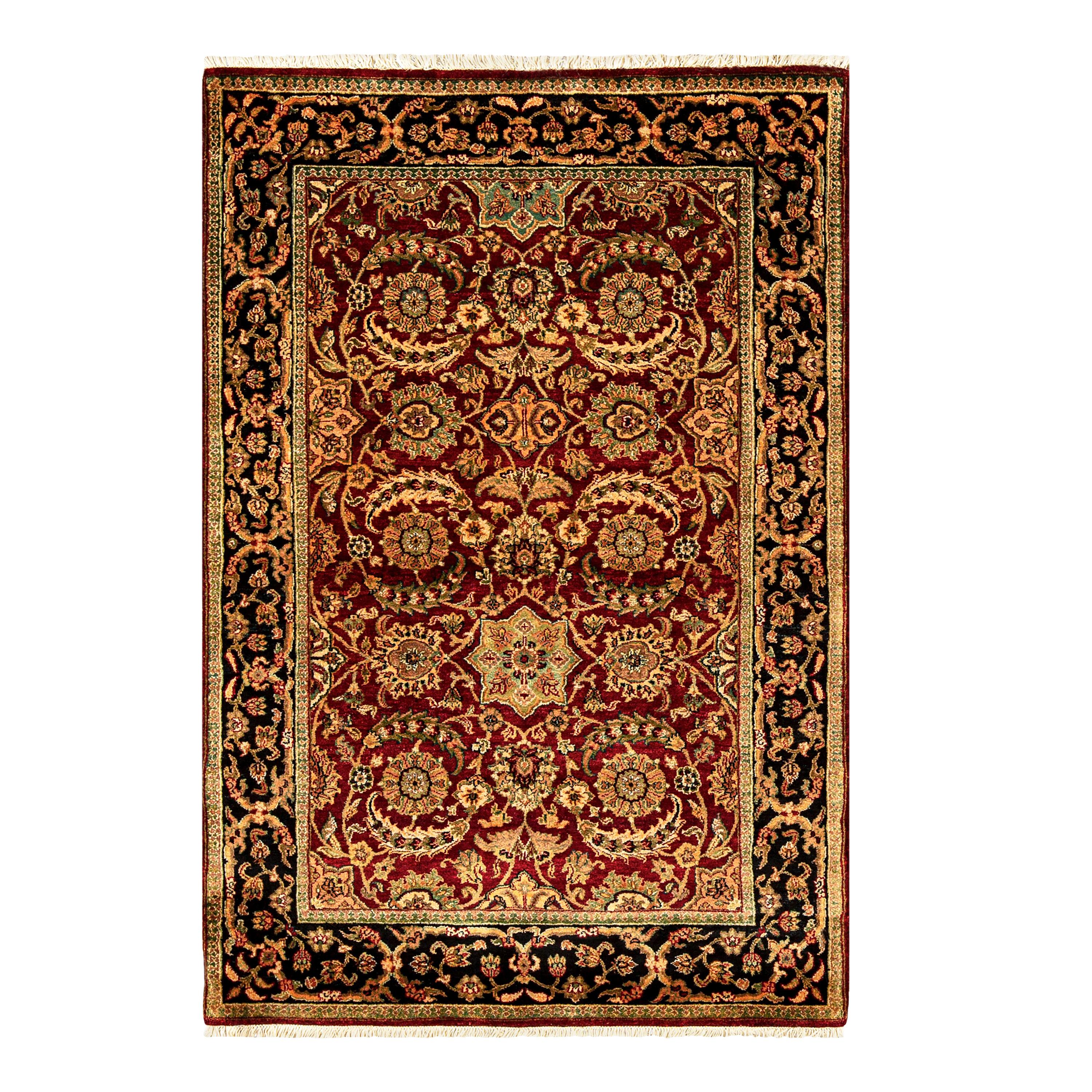  Traditioneller handgewebter luxuriöser roter / schwarzer Teppich aus Wolle 4x6''6 im Angebot