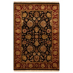 Traditioneller handgewebter luxuriöser schwarzer / roter Teppich aus Wolle 4''1x6''1