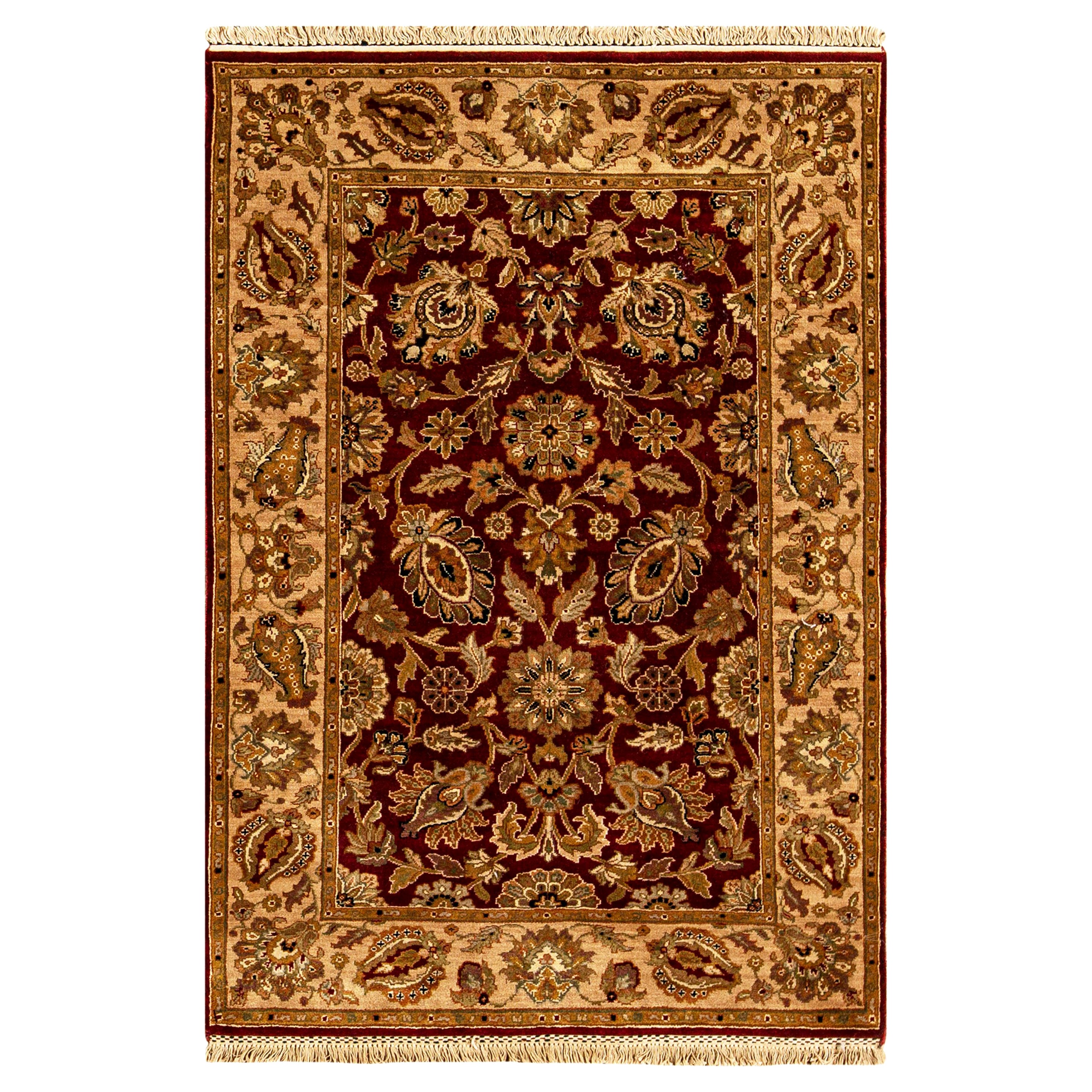 Traditioneller handgewebter luxuriöser roter / goldener Teppich aus Wolle 4''x5''10