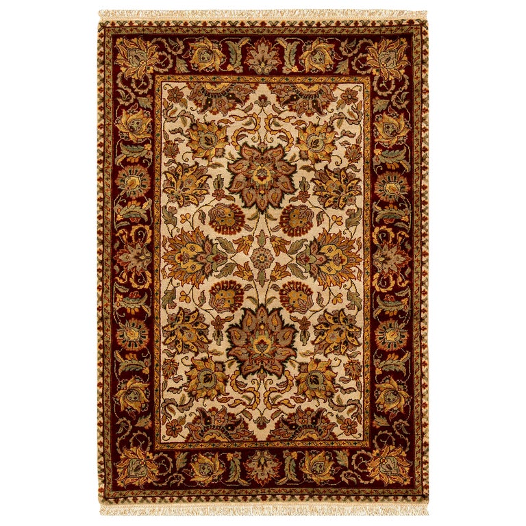 Traditional Handwoven Luxury Wool Ivory / Red Area Rug For Sale at 1stDibs