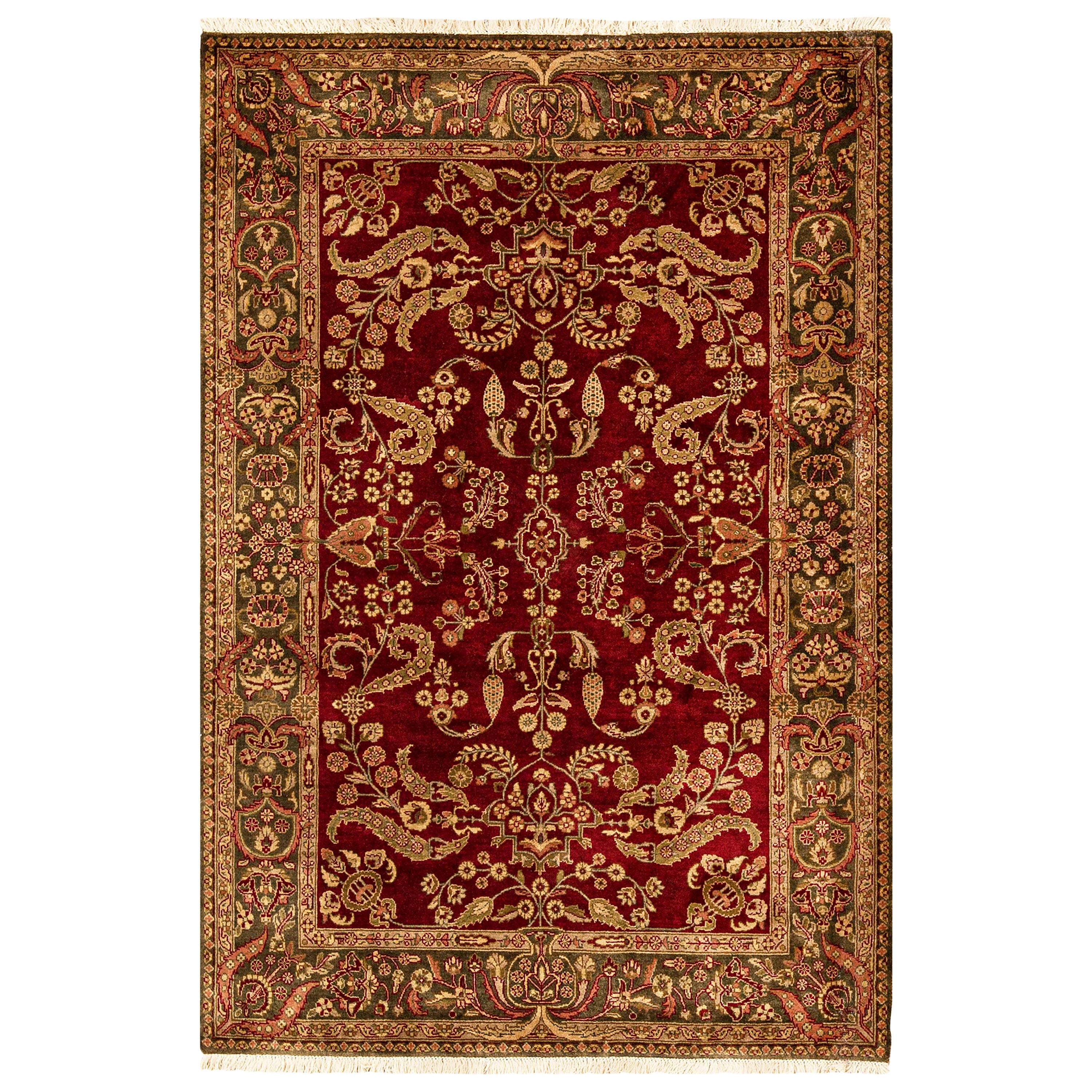 Traditional Handwoven Luxury Wool Wine / Green Area Rug For Sale